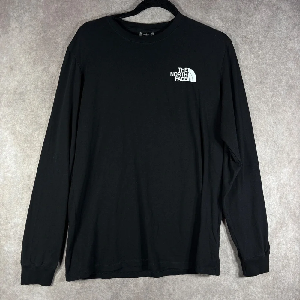 The North Face Shirt Mens Large Black Box Logo Long Sleeve Circular Design Tee